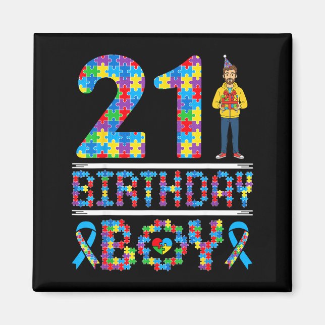 Autismus-Bewusstsein 21. Geburtstag Junge Puzzlete Magnet (Vorne)