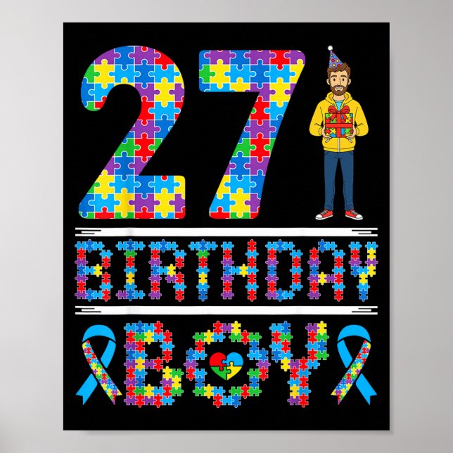 Autismus-Bewusstsein 27. Geburtstag Junge Puzzlete Poster (Vorne)