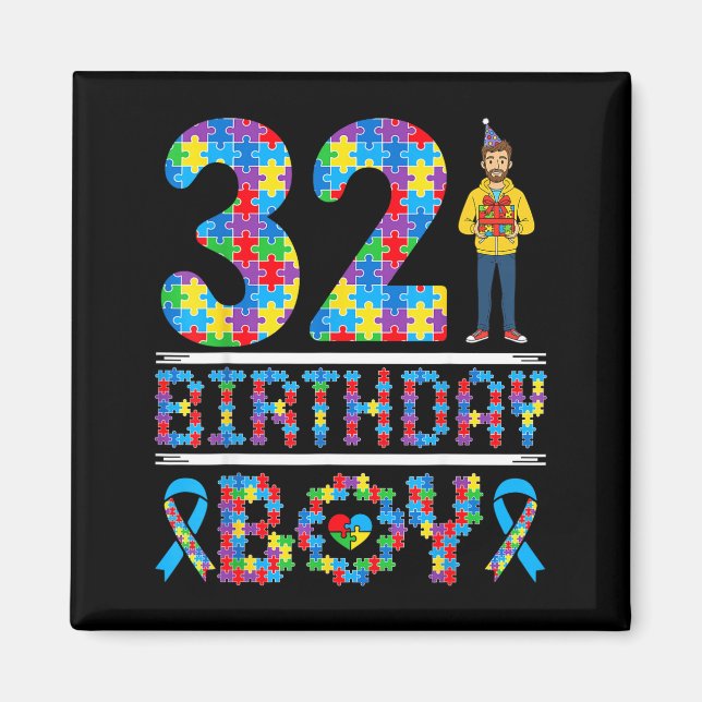 Autismus-Bewusstsein 32. Geburtstag Junge Puzzlete Magnet (Vorne)