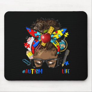 Autismus Bewusstsein Afro Messy Bun Melanin Black  Mousepad