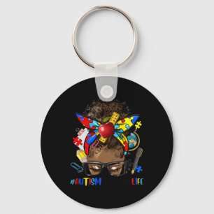 Autismus Bewusstsein Afro Messy Bun Melanin Black Schlüsselanhänger
