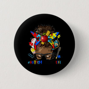 Autismus-Bewusstsein Afro Unordentlicher Dutt Mela Button