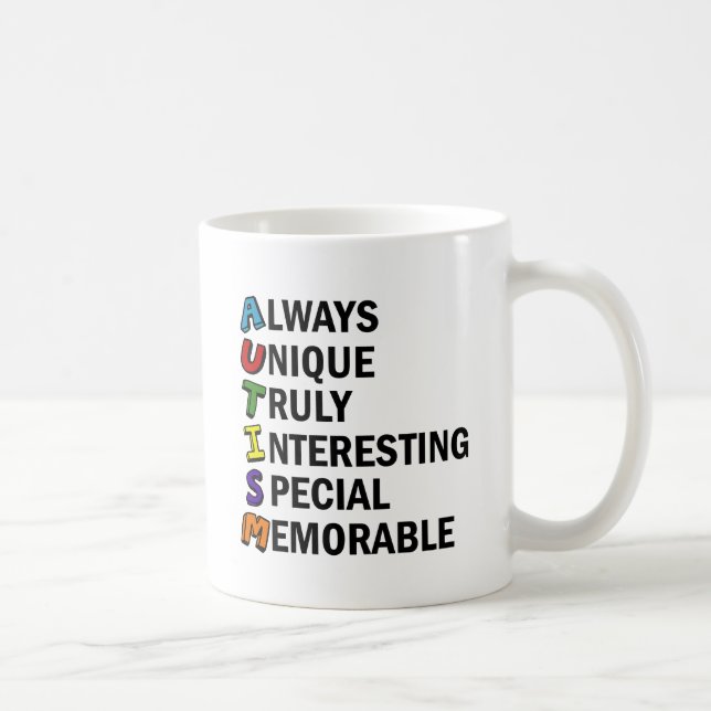 Autismus Bewusstsein Akrostisches Niedliches Regen Kaffeetasse (Rechts)