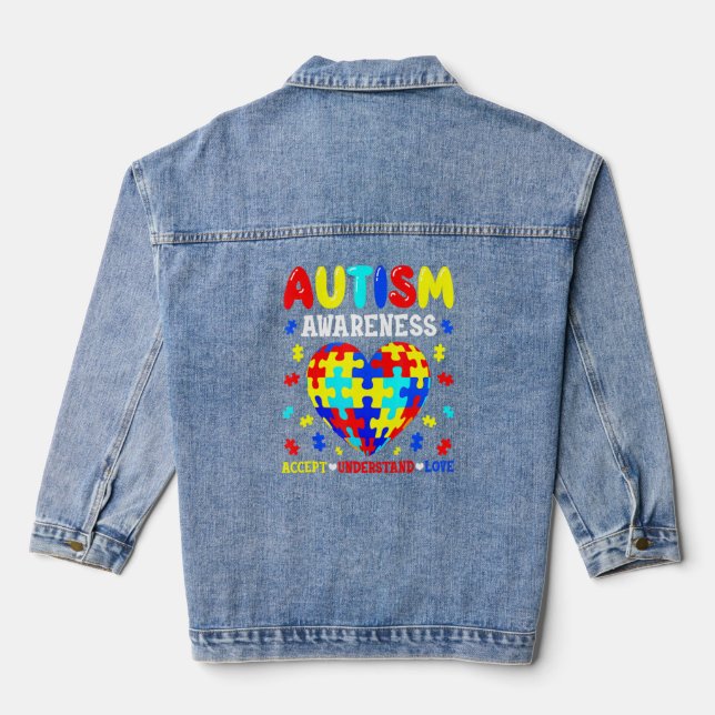 Autismus Bewusstsein akzeptieren Liebe Autismus Pu Jeansjacke (Rückseite)