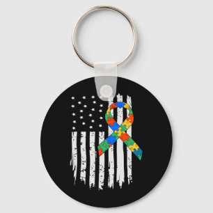 Autismus Bewusstsein Amerikanisches Flag Puzzle Au Schlüsselanhänger