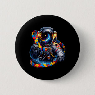 Autismus Bewusstsein Astronautin Gelbblauer Hunder Button