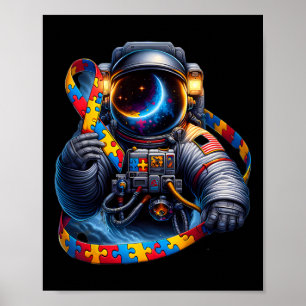 Autismus Bewusstsein Astronautin Gelbblauer Hunder Poster