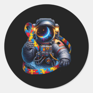 Autismus Bewusstsein Astronautin Gelbblauer Hunder Runder Aufkleber