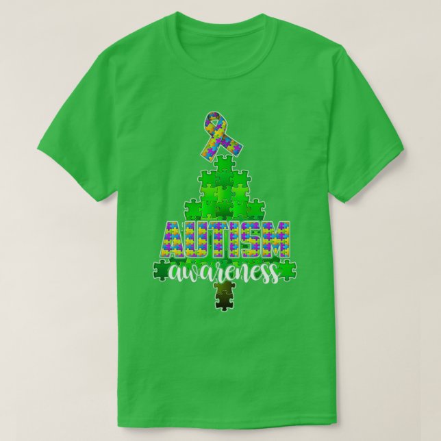 Autismus Bewusstsein Autismus Puzzle Weihnachtsbau T-Shirt (Design vorne)