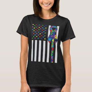 Autismus-Bewusstsein Autismus-Schleife US-Flagge U T-Shirt