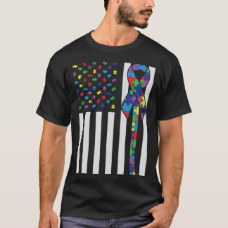 Autismus-Bewusstsein Autismus-Schleife US-Flagge U T-Shirt