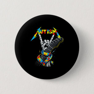 Autismus-Bewusstsein Autismus Skelett Gitarrespiel Button