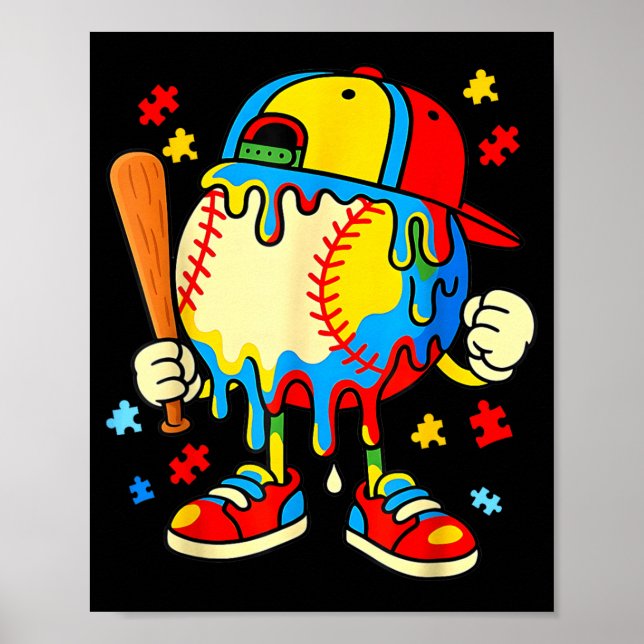 Autismus-Bewusstsein Baseball Eis Drip Jungen Poster (Vorne)