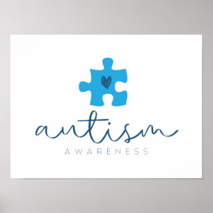 Autismus-Bewusstsein blaues Puzzleteil Herz Poster