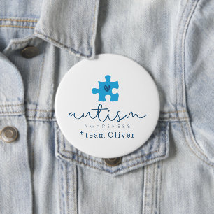 Autismus-Bewusstsein blaues Puzzleteil #Team Name  Button