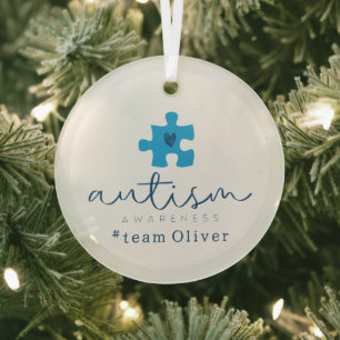 Autismus-Bewusstsein blaues Puzzleteil #Team Name  Ornament Aus Glas