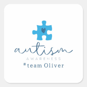 Autismus-Bewusstsein blaues Puzzleteil #Team Name Quadratischer Aufkleber