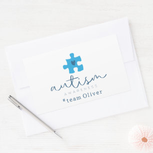 Autismus-Bewusstsein blaues Puzzleteil #Team Name Rechteckiger Aufkleber