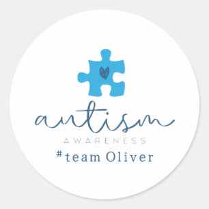 Autismus-Bewusstsein blaues Puzzleteil #Team Name Runder Aufkleber