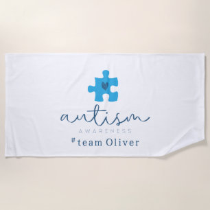 Autismus-Bewusstsein blaues Puzzleteil #Team Name Strandtuch