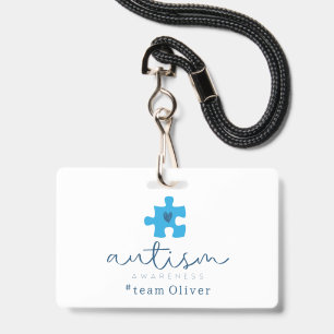 Autismus-Bewusstsein blaues Puzzleteil #Teamname Ausweis