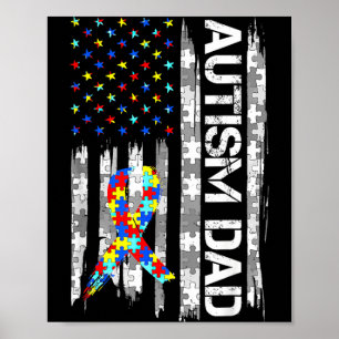 Autismus-Bewusstsein Dad USA-Flagge Vatertag Poster