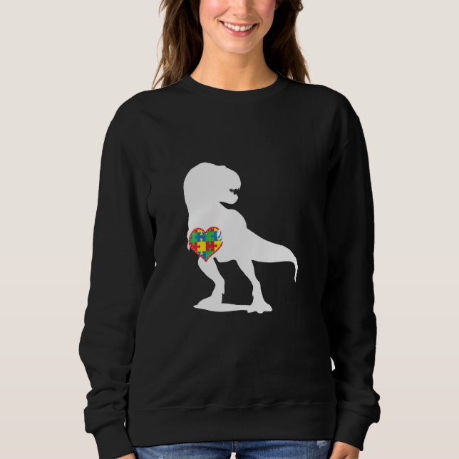 Autismus Bewusstsein Dinosaur T Rex Puzzle Herz Sweatshirt (Vorderseite)