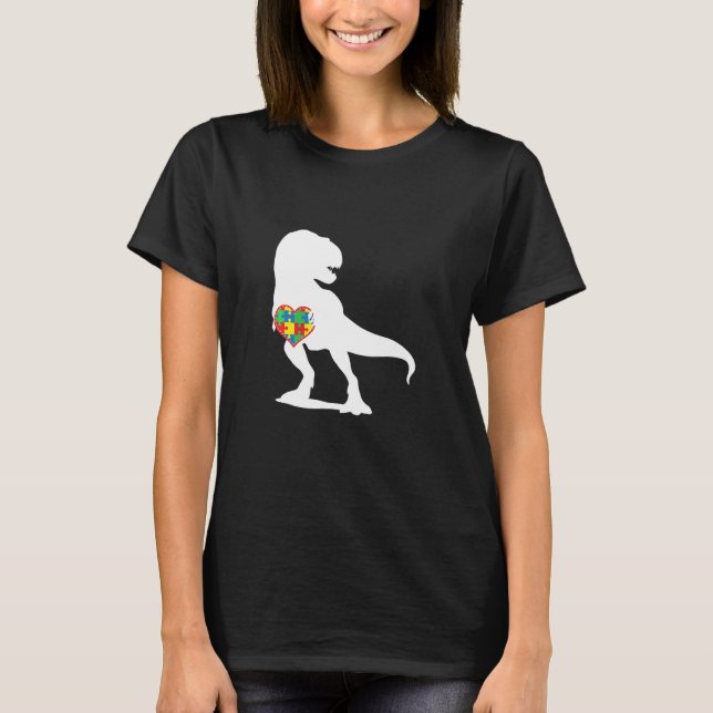 Autismus Bewusstsein Dinosaur T Rex Puzzle Herz T-Shirt (Vorderseite)