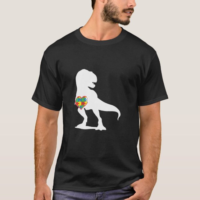 Autismus Bewusstsein Dinosaur T Rex Puzzle Herz T-Shirt (Vorderseite)