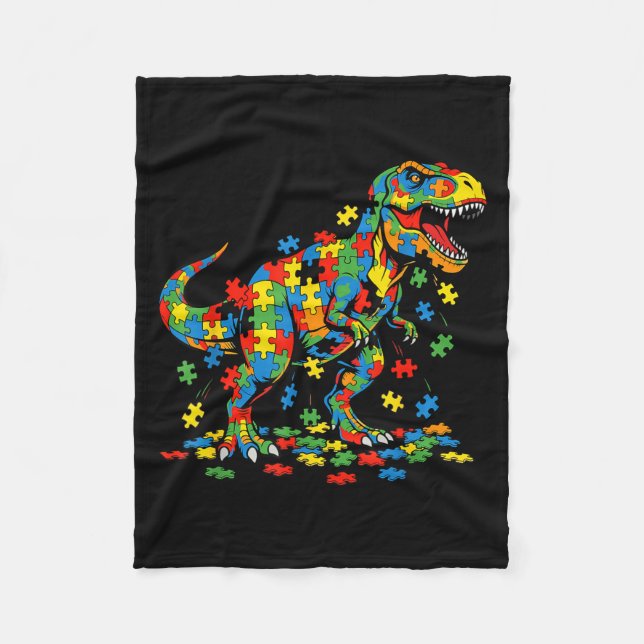 Autismus-Bewusstsein Dinosaurier farbenfrohes Puzz Fleecedecke (Vorderseite)