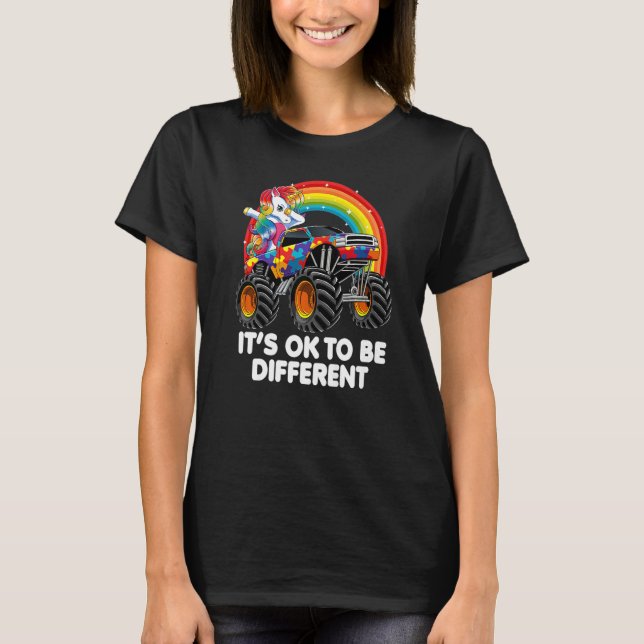 Autismus Bewusstsein Einhorn Monster Truck für Mäd T-Shirt (Vorderseite)