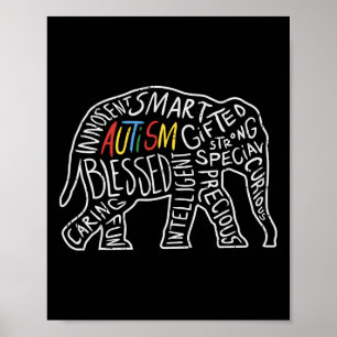 Autismus Bewusstsein Elefanten Worte Tiergeschenk Poster