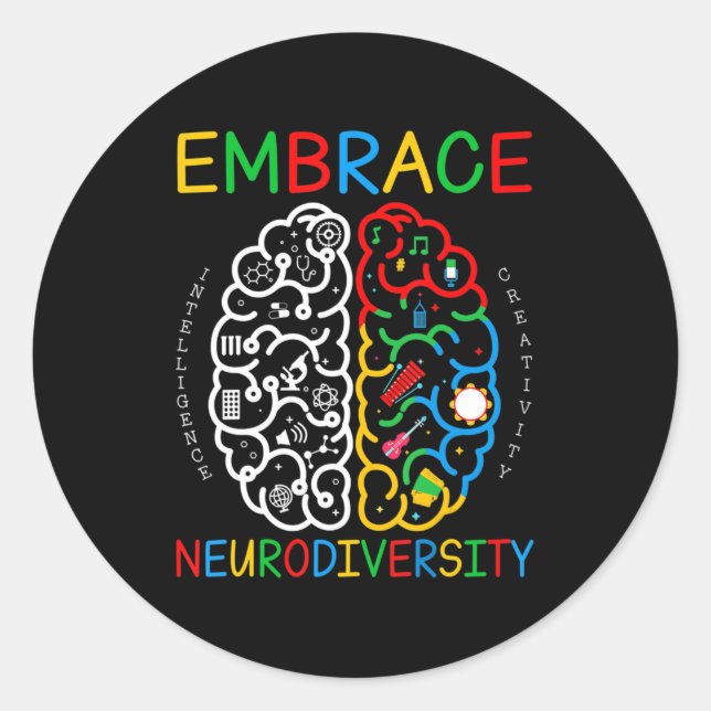 Autismus Bewusstsein Embrace Neurodiversity ADHD A Runder Aufkleber (Vorderseite)