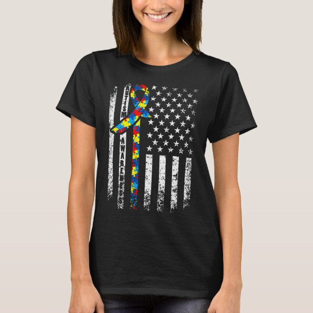Autismus Bewusstsein erschüttert amerikanische Fla T-Shirt (Vorderseite)