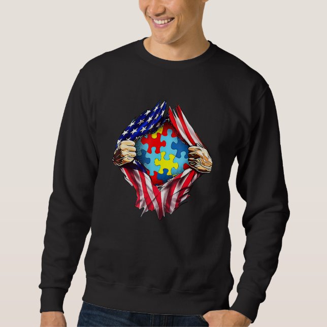 Autismus Bewusstsein erschüttert amerikanischen Fl Sweatshirt (Vorderseite)