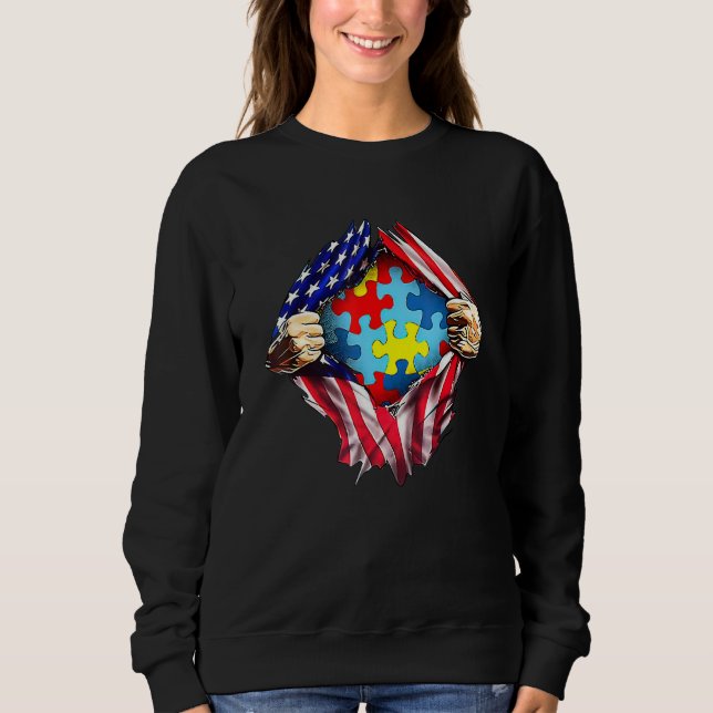 Autismus Bewusstsein erschüttert amerikanischen Fl Sweatshirt (Vorderseite)