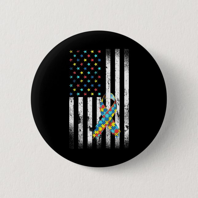 Autismus Bewusstsein erschüttert amerikanisches Fl Button (Vorderseite)