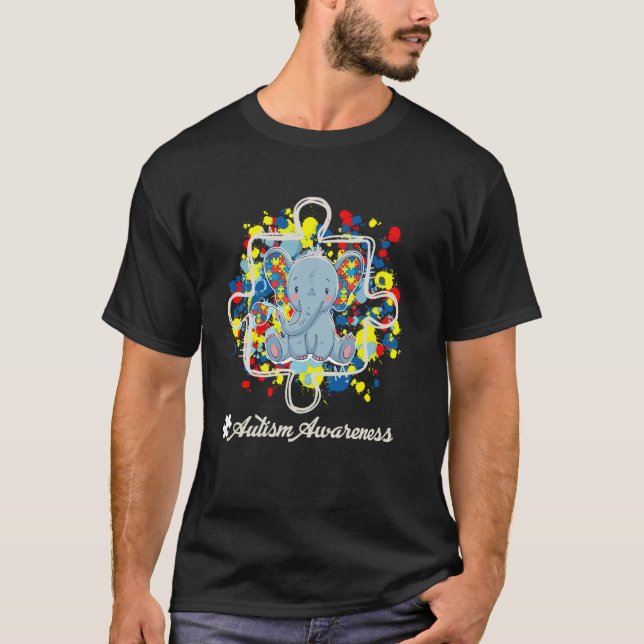 Autismus Bewusstsein farbenfrohe Elefantenpuzzle S T-Shirt (Vorderseite)