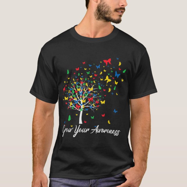 Autismus Bewusstsein farbenfrohe Schmetterlingsbau T-Shirt (Vorderseite)