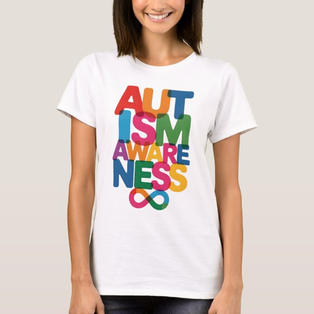 Autismus Bewusstsein Farbenfrohe Typografie Design T-Shirt (Vorderseite)