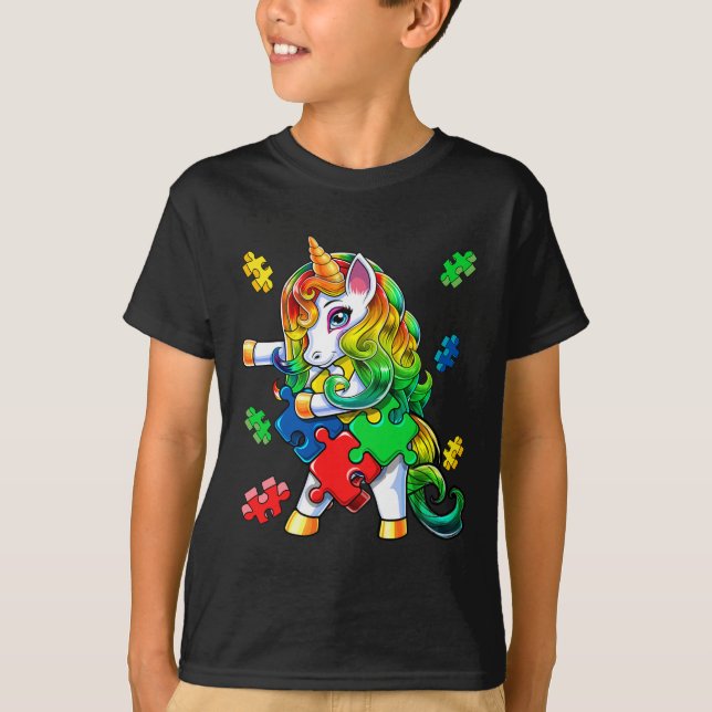 Autismus Bewusstsein Flossen Unicorn Puzzle Piece  T-Shirt (Vorderseite)