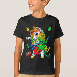 Autismus-Bewusstsein Flossing Einhorn Puzzle Teil T-Shirt