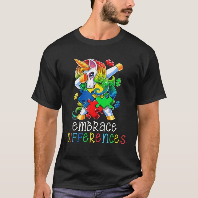 Autismus Bewusstsein Funny Dabbing Einhorn Embrace T-Shirt (Vorderseite)