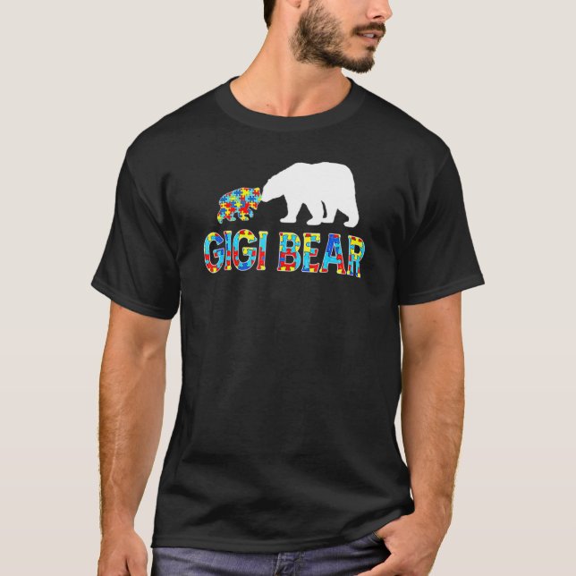 Autismus Bewusstsein Gigi Bären Puzzle Unterstützu T-Shirt (Vorderseite)