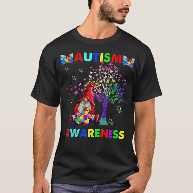 Autismus Bewusstsein Gnomes Ribbon Autismus Bewuss T-Shirt (Vorderseite)