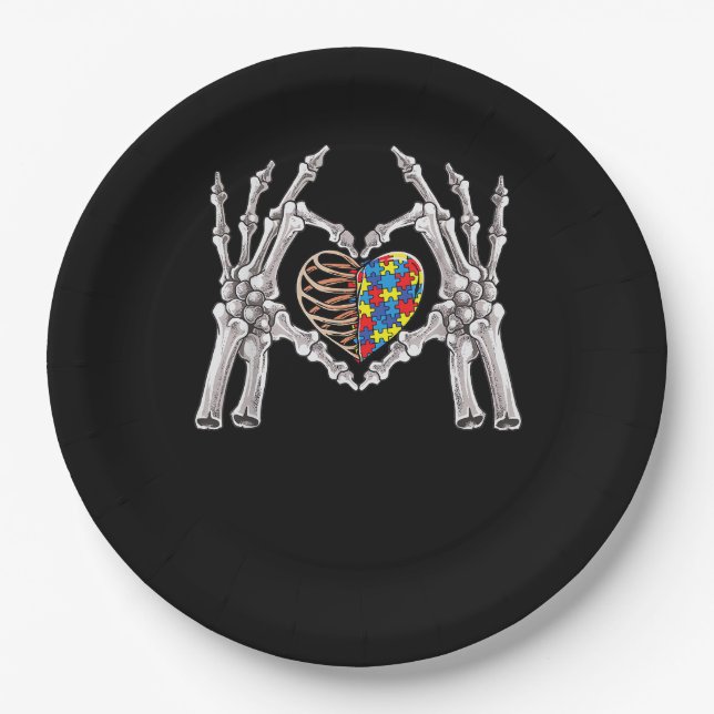 Autismus Bewusstsein Gothic Skull Hand Autismus Pu Pappteller (Vorderseite)