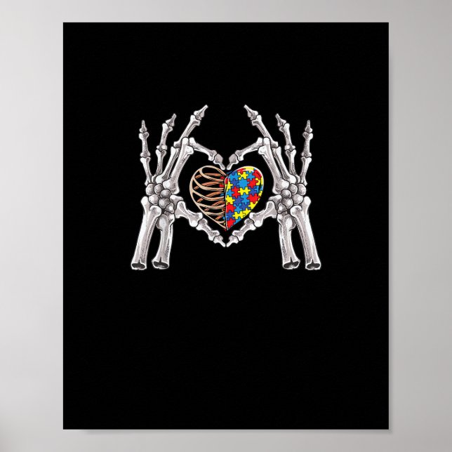Autismus Bewusstsein Gothic Skull Hand Autismus Pu Poster (Vorne)