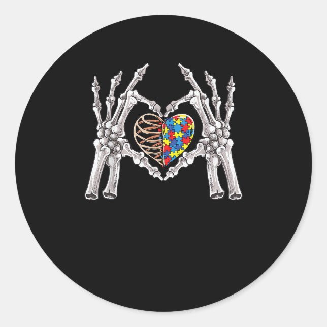 Autismus Bewusstsein Gothic Skull Hand Autismus Pu Runder Aufkleber (Vorderseite)