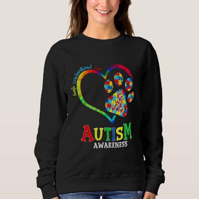 Autismus Bewusstsein Herz Paw Dog Unterstützung Au Sweatshirt (Vorderseite)
