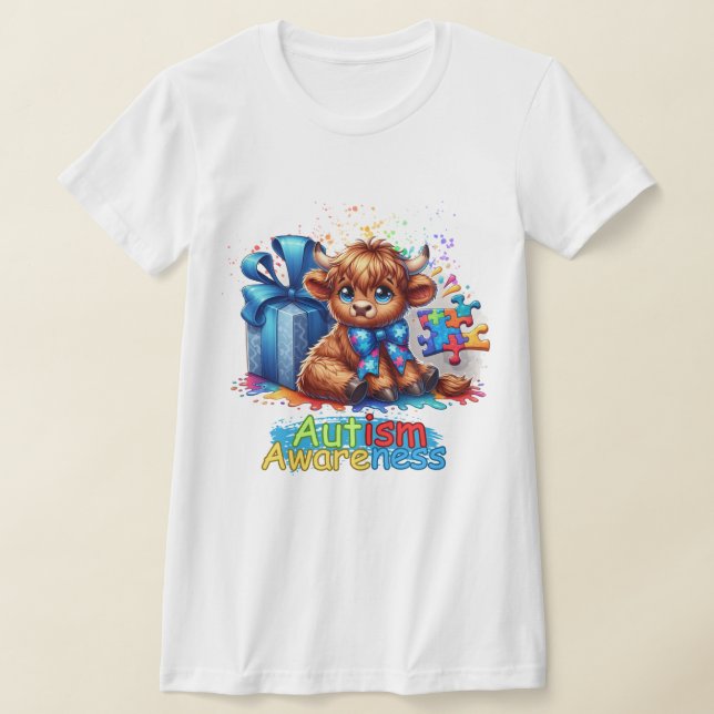 Autismus Bewusstsein Hochland-Kuh-T - Shirt (Ablage )
